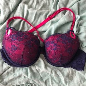 VS 38B Blue and Pink Lace Push-up Bra